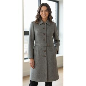 Vintage Wool Silk Tweed Trench Coat Women's Size 42 Full Length Made in France